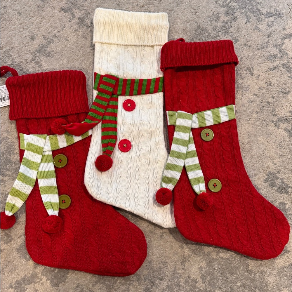 Christmas Stockings Set of 3 - Red and White